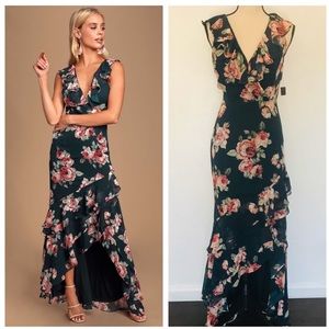 Lulu’s Secret Romance Dark Green Floral Maxi Dress